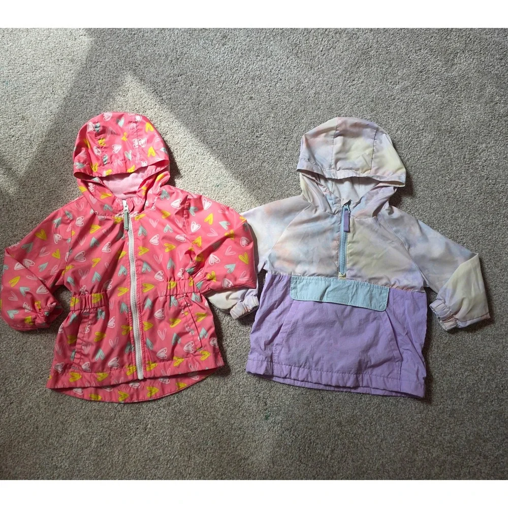 Cat & Jack Toddler Girl 2T Lightweight Hooded Front Pocket Rain Jacket Bundle‎